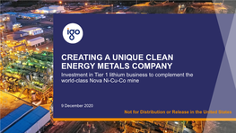 Investment in Tier 1 Lithium Business to Complement the World-Class Nova Ni-Cu-Co Mine