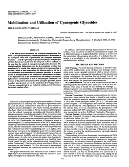 Mobilization and Utilization of Cyanogenic Glycosides the LINUSTATIN PATHWAY Received for Publication June 1, 1987 and in Revised Form August 24, 1987