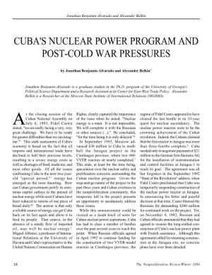 Cuba's Nuclear Power Program and Post-Cold War Pressures