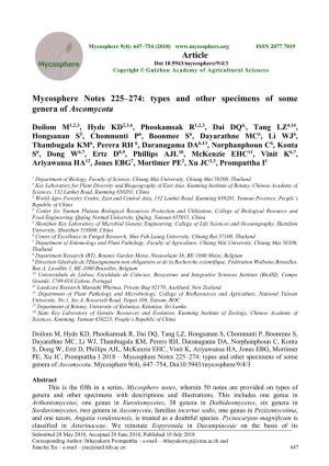 Mycosphere Notes 225–274: Types and Other Specimens of Some Genera of Ascomycota