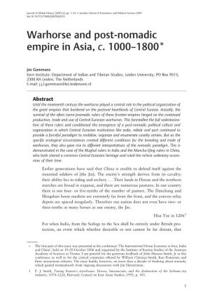 Warhorse and Post-Nomadic Empire in Asia, C. 1000&#8211