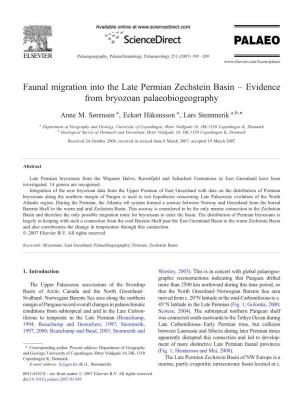 Faunal Migration Into the Late Permian Zechstein Basin – Evidence from Bryozoan Palaeobiogeography ⁎ Anne M