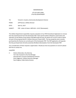 Memorandum City of Cape Coral Utilities Department To