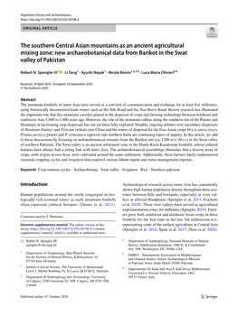 New Archaeobotanical Data from Barikot in the Swat Valley of Pakistan