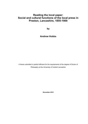 Social and Cultural Functions of the Local Press in Preston, Lancashire, 1855-1900