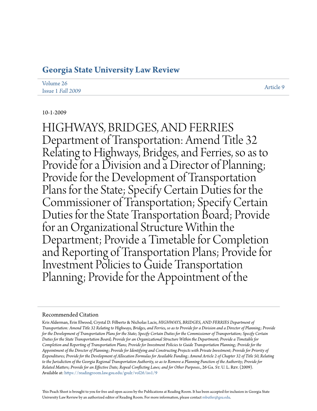 Highways, Bridges, and Ferries