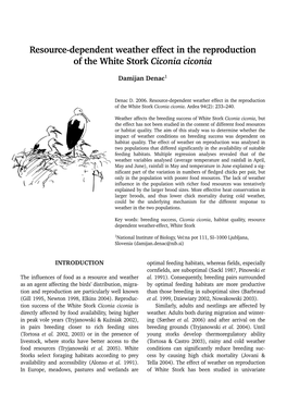 Resource-Dependent Weather Effect in the Reproduction of the White Stork Ciconia Ciconia