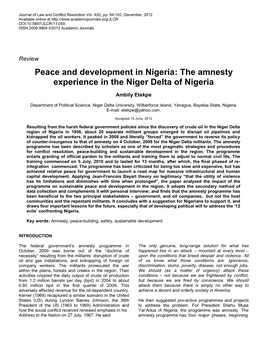Peace and Development in Nigeria: the Amnesty Experience in the Niger Delta of Nigeria