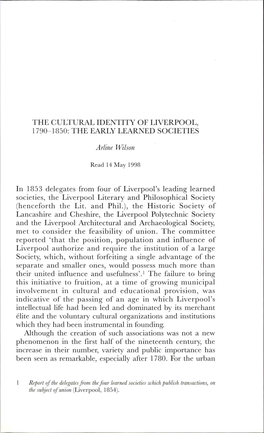 The Cultural Identity of Liverpool, 1 790-1850: the Early Learned Societies