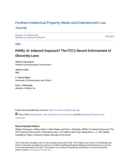 Indecent Exposure? the FCC's Recent Enforcement of Obscenity Laws