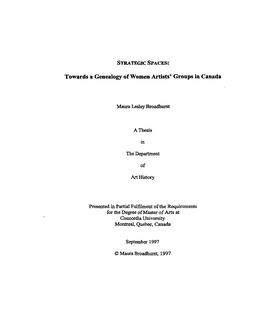 Towards a Genealogy of Women Artists' Groups in Canada