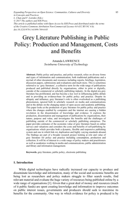 Grey Literature Publishing in Public Policy: Production and Management, Costs and Benefits