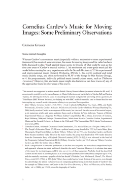 Cornelius Cardew's Music for Moving Images