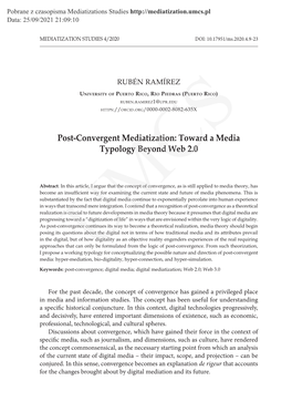 Post-Convergent Mediatization: Toward a Media Typology Beyond Web 2.0