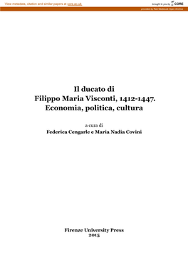 Il Ducato Di Filippo Maria Visconti, 1412-1447. Economia, Politica, Cultura