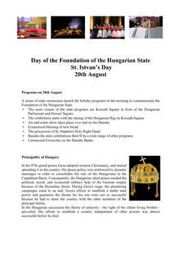 Day of the Foundation of the Hungarian State St. Istvan's Day