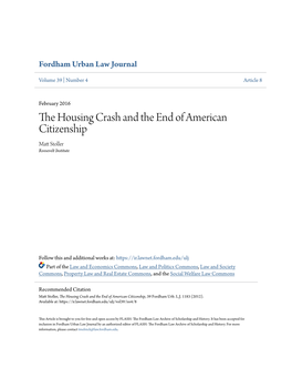 The Housing Crash and the End of American Citizenship, 39 Fordham Urb