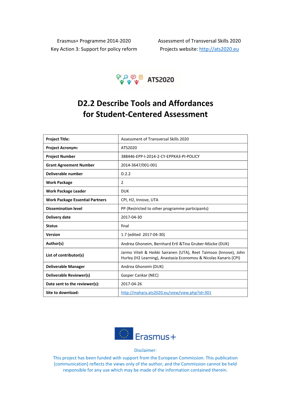 D2.2 Describe Tools and Affordances for Student-Centered Assessment