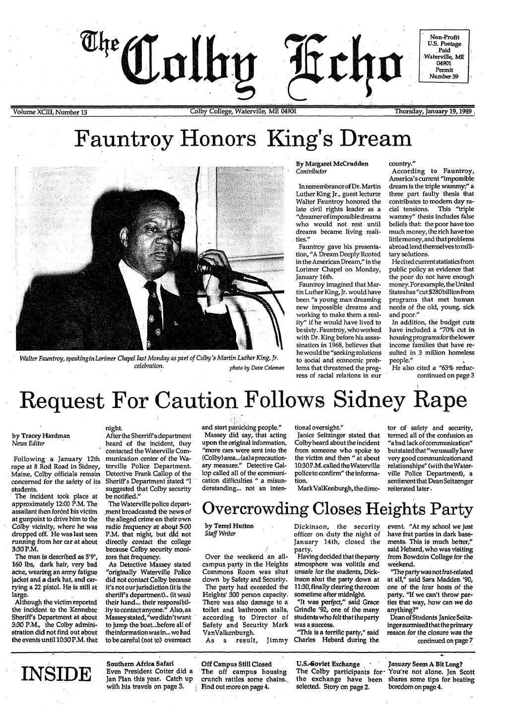 Fauntroy Honors King S Dream Request for Caution Follows Sidney