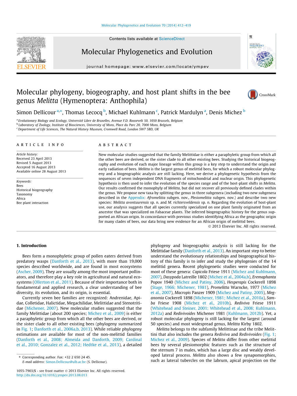 Molecular Phylogeny, Biogeography, and Host Plant Shifts in the Bee