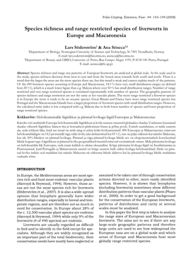 Species Richness and Range Restricted Species of Liverworts in Europe and Macaronesia