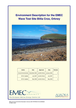 Environmental Description for the EMEC Wave Test Site Billia Croo