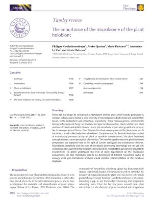 The Importance of the Microbiome of the Plant Holobiont