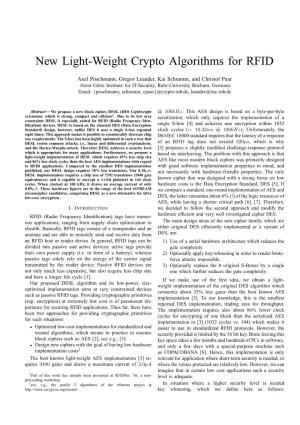 New Light-Weight Crypto Algorithms for RFID