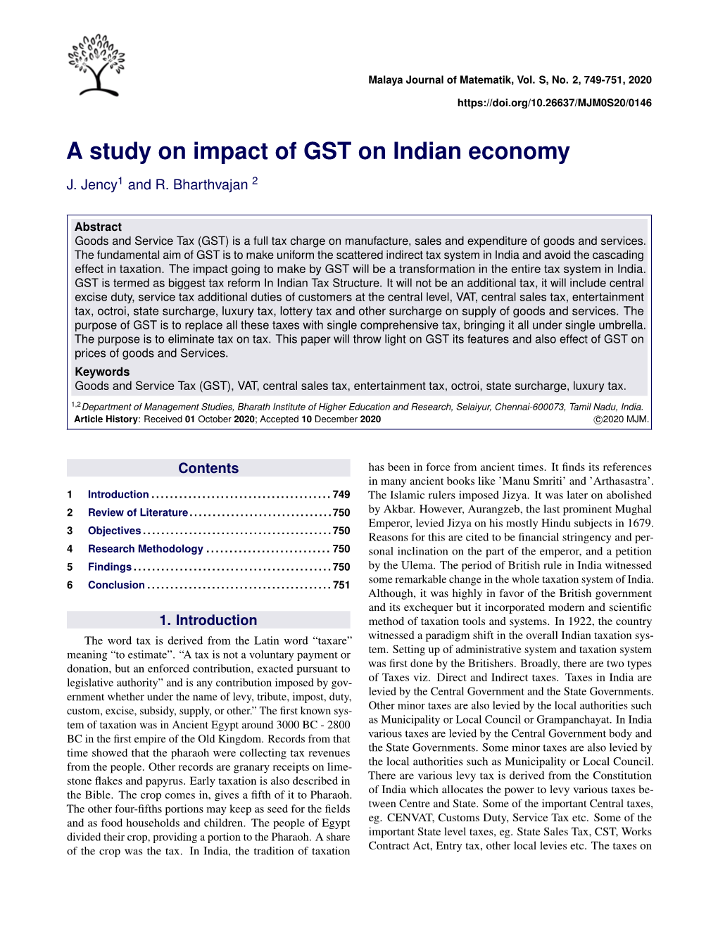 A Study on Impact of GST on Indian Economy