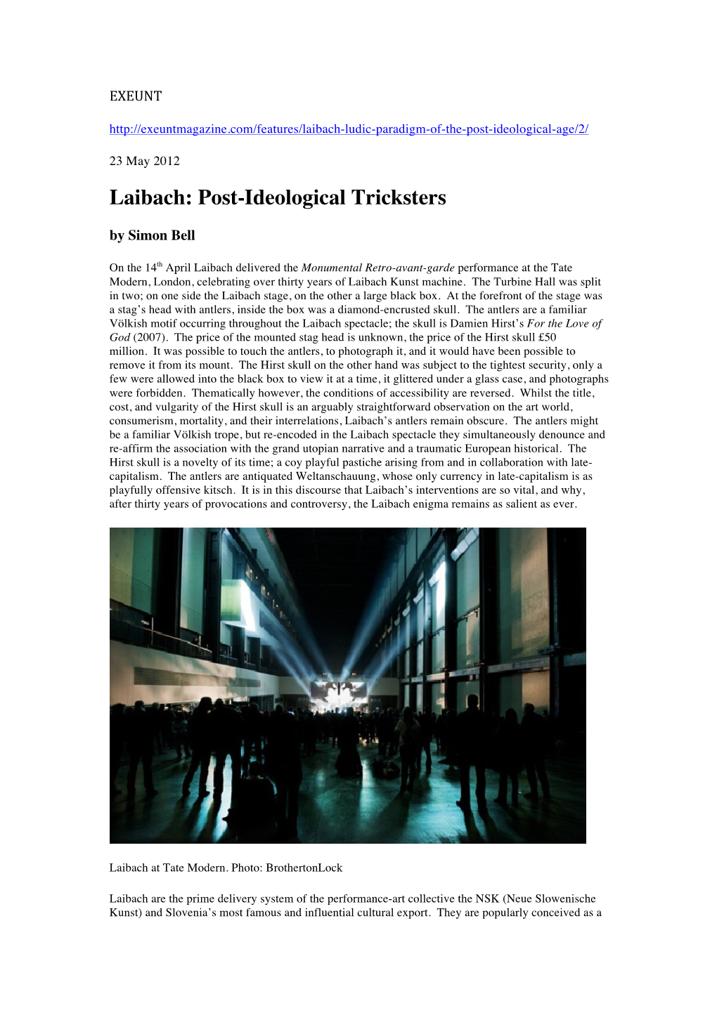 Laibach: Post-Ideological Tricksters by Simon Bell