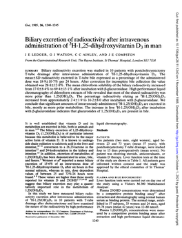 Biliary Excretion of Radioactivity After Intravenous Administration of 3H-1 ,25-Dihydroxyvitamin D3 in Man