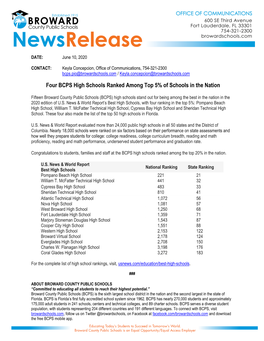 Four BCPS High Schools Ranked Among Top 5% of Schools in the Nation