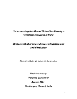 Understanding the Mental Ill Health – Poverty – Homelessness Nexus in India