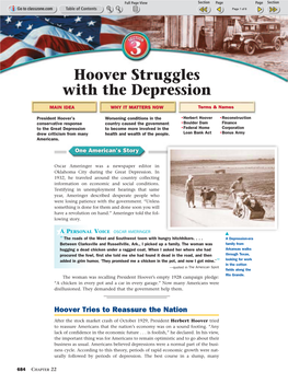 Hoover Struggles with the Depression