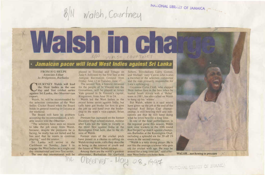 Walsh in Charge. by H. G. Helps. the Observer, May 28, 1997