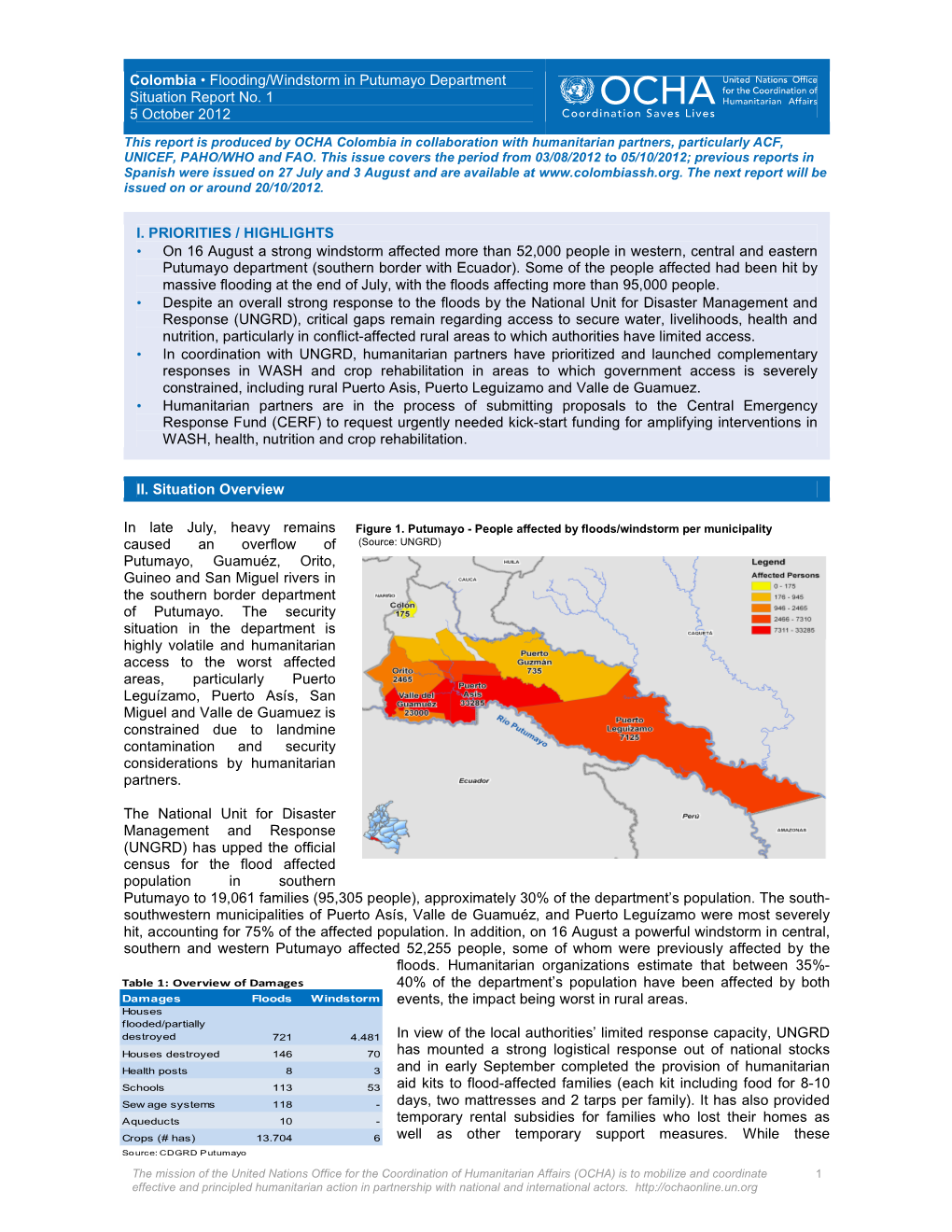 Colombia • Flooding/Windstorm in Putumayo Department Situation Report No