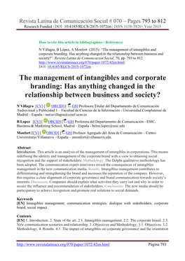 The Management of Intangibles and Corporate Branding: Has Anything Changed in the Relationship Between Business and Society?”