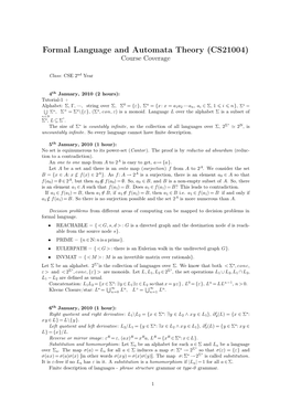 Formal Language and Automata Theory (CS21 004) Course Coverage