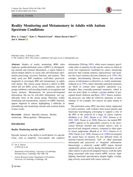 Reality Monitoring and Metamemory in Adults with Autism Spectrum Conditions