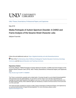 Media Portrayals of Autism Spectrum Disorder: a CARS2 and Frame Analysis of the Sesame Street Character Julia