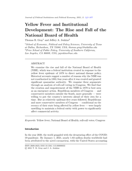 Yellow Fever and Institutional Development: the Rise and Fall of the National Board of Health Thomas R