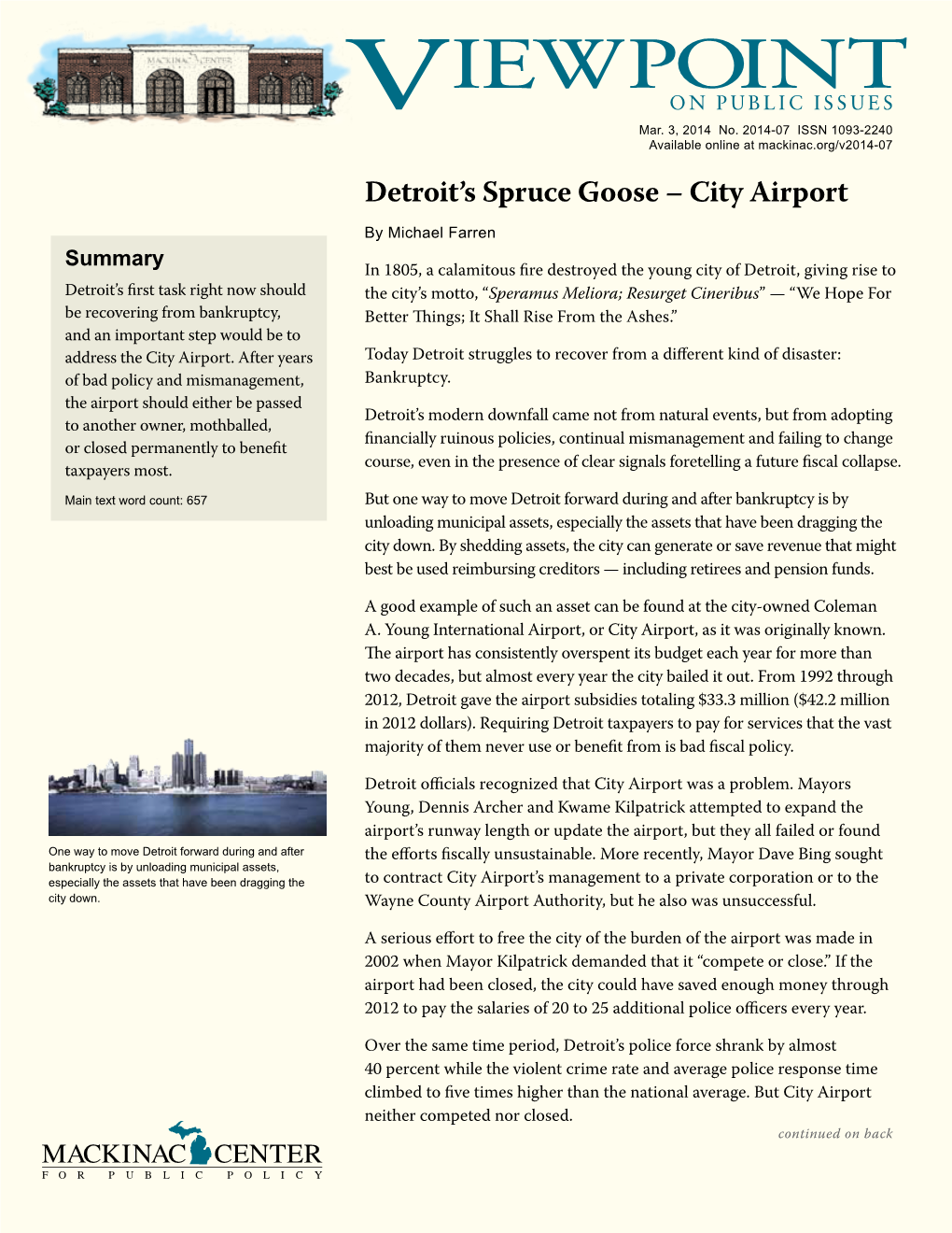 Detroit's Spruce Goose – City Airport
