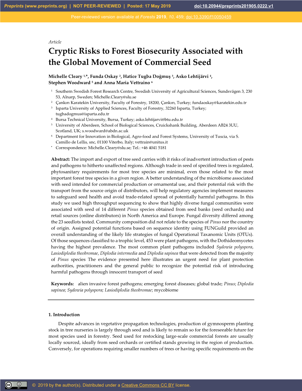 Cryptic Risks to Forest Biosecurity Associated with the Global Movement of Commercial Seed