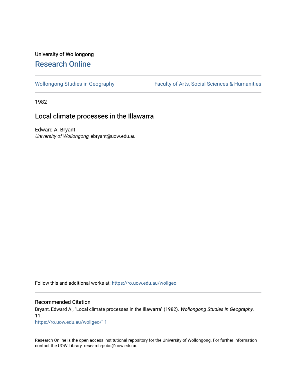 Local Climate Processes in the Illawarra