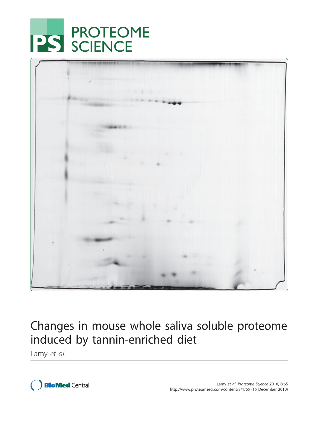 Changes in Mouse Whole Saliva Soluble Proteome Induced by Tannin-Enriched Diet Lamy Et Al