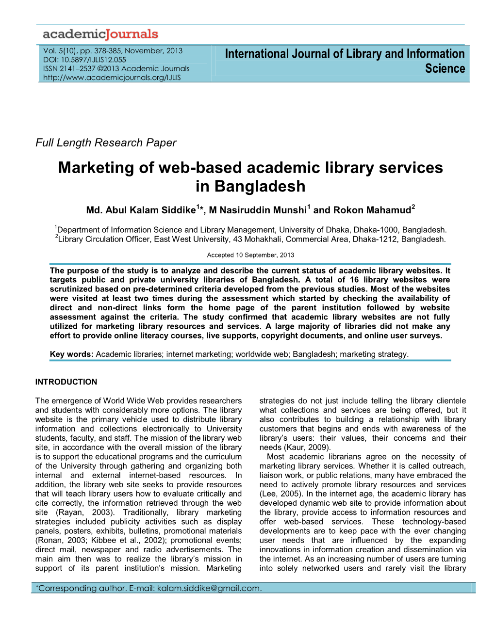 Marketing of Web-Based Academic Library Services in Bangladesh