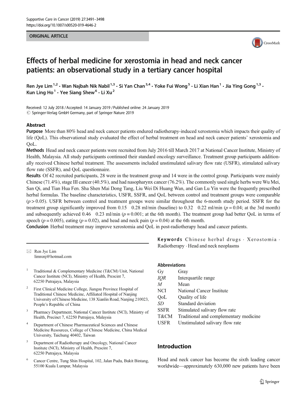 Effects of Herbal Medicine for Xerostomia in Head and Neck Cancer Patients: an Observational Study in a Tertiary Cancer Hospital