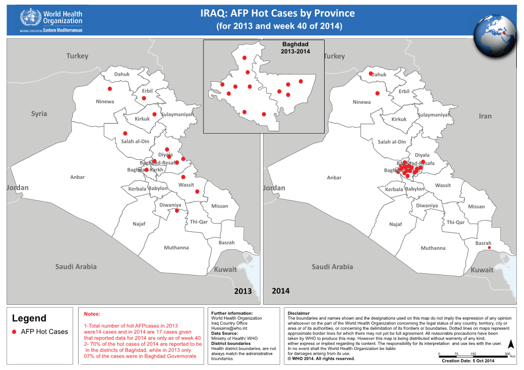 IRAQ: AFP Hot Cases by Province (For 2013 and Week 40 of 2014)