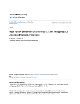 Book Review of Pierre De Charentenay, S.J., the Philippines: an Asiatic and Catholic Archipelago