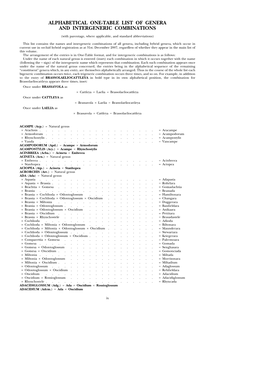 Alphabetical One-Table List of Genera and Intergeneric Combinations